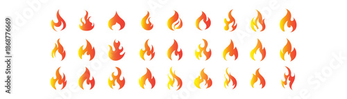 Fire Flame Icon Set. Fire Icon Collection with Modern Flat Flame Symbols Vector Design. flame icons. Bonfire icons, flaming elements. Vector Illustration.