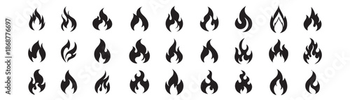 Fire flames set icons vector. Fire Icon collection minimal flame symbols. Burning Flame Icon Set, Abstract Fire Elements Flat Vector Style.