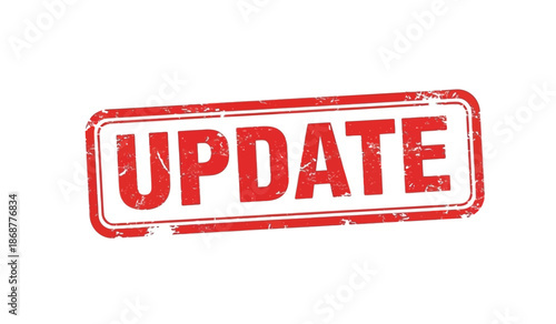 A red update stamp on a with a distressed texture