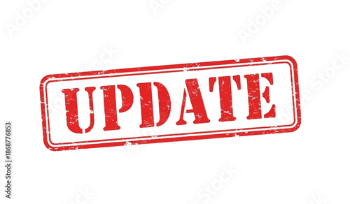 Red update stamp on with distressed texture and rectangular shape