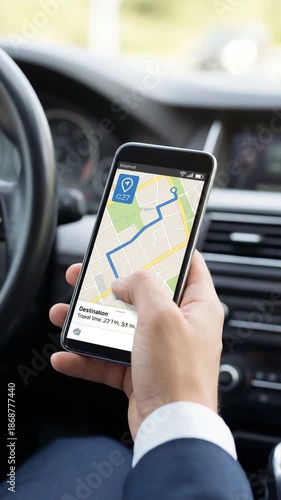 person using gps location app driving car city life vertical video