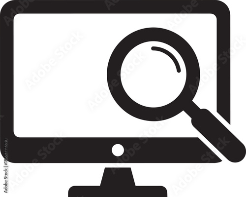 Computer monitor with magnifying glass icon for search optimization