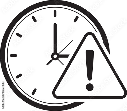 Clock icon with warning triangle symbol for alert and urgency sign