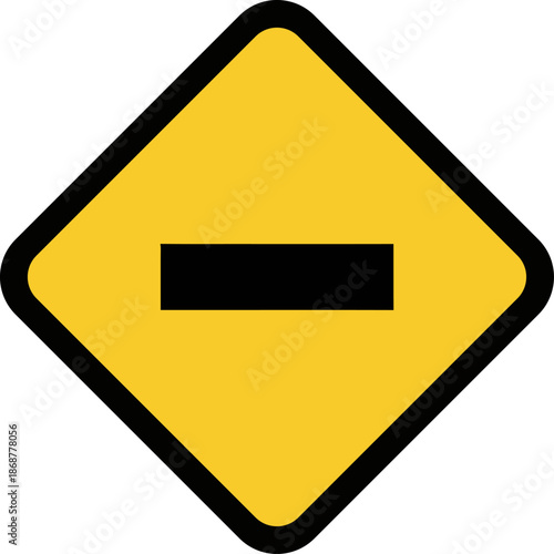 Yellow Diamond Warning Sign with Black Minus Symbol No Entry Prohibition Road Safety Traffic Signage Danger Alert