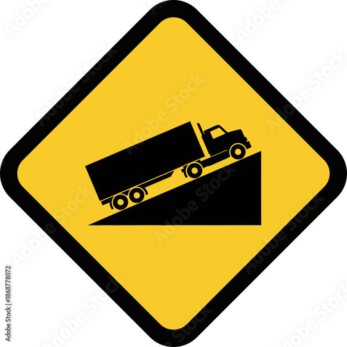 Truck Climbing Steep Hill Warning Sign Road Safety and Transportation Symbol