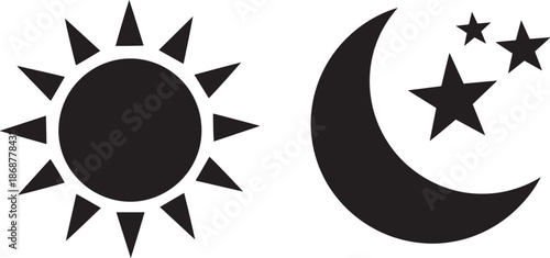 Sun and moon with stars symbol isolated on checkered background