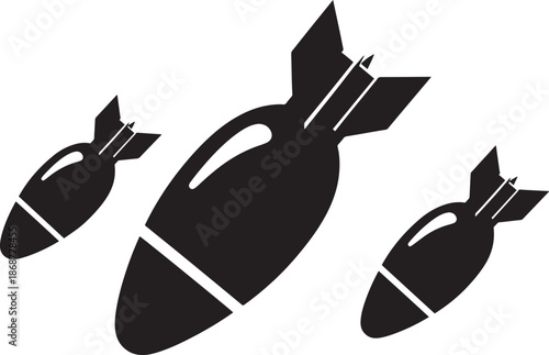 Three black bombs silhouette isolated on checkered background