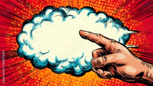 pop comic art human finger showing text balloon speech illustration video