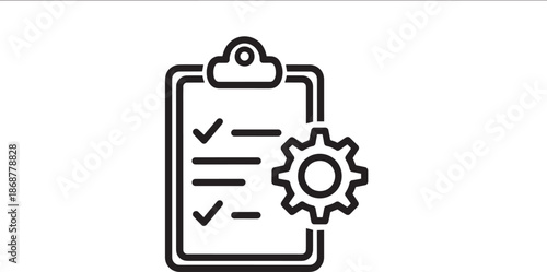Management clipboard icon with gear for technical task maintenance
