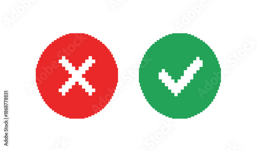 Check mark and cross symbol icons in red and green circles