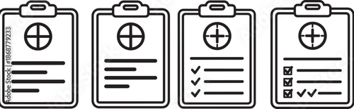 Medical report vector icons, patient information and health records