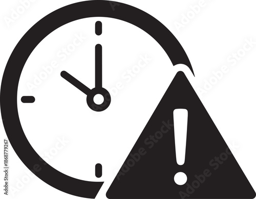 Time warning vector icon, clock and alert symbol with exclamation mark