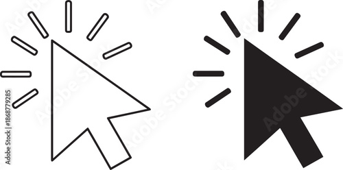 Black mouse pointer clicking icon with outline and filled versions