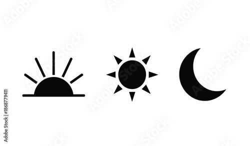 Black sun moon and crescent icons on a for design