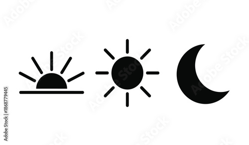 Black sun moon and crescent icons on for design