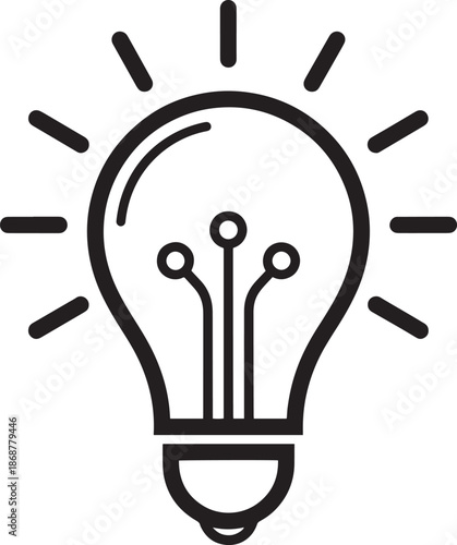 Light bulb icon with rays and circuit internal filament for energy