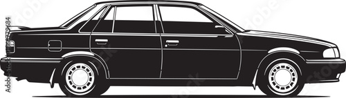 Detailed black silhouette of classic four door sedan car side view