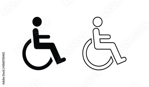Black and white line icons of people in wheelchairs for accessibility signs