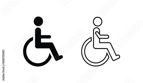 Black and white line icons of people in wheelchairs for accessibility signs