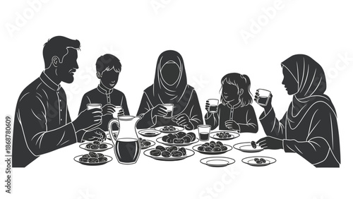 Family Gathering Around Dinner Table Together.