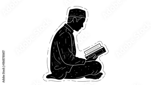 Man Reading Book in Meditation Pose.
