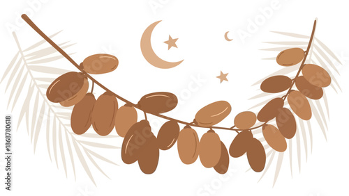 Golden Eucalyptus Leaves with Moon and Stars.