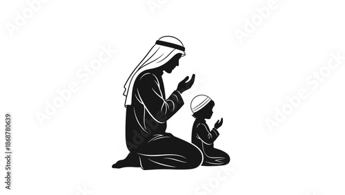 Father and Child Praying Together Kneeling.