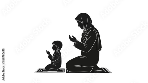 Mother and Child Praying Together Silhouette.