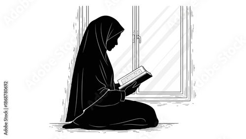 Woman in Hijab Reading Book Serene.