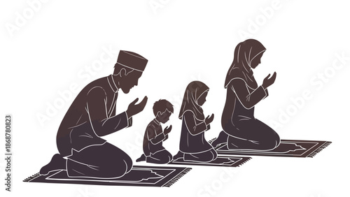 Family Praying Together on Prayer Mats.
