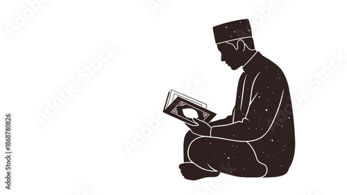 Man Reading Book in Traditional Clothing.