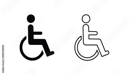 Black and white line icons of people in wheelchairs for accessibility signs