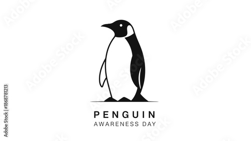 Simple Stylized Penguin Standing for Penguin Awareness Day on Isolated White Background