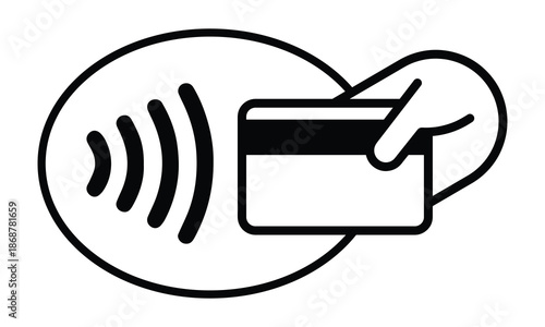 Contactless Card Tap Icon - Minimalist Hand and Wireless Payment Vector Graphic