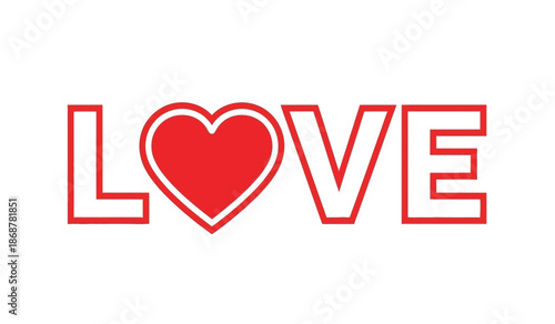 Red love text with heart symbol on for valentines day