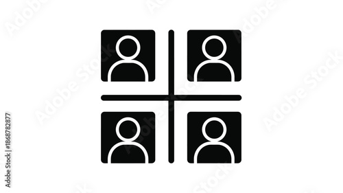 Simple black and white icon depicting four human figures arranged in a square grid