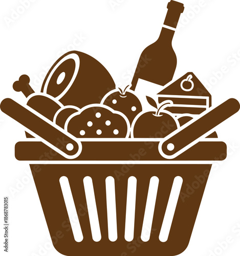Ramadan grocery shopping basket illustration with food and drinks for iftar and suhoor