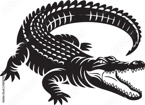 Create Striking crocodile vector illustration, black & white reptile art on isolated victor art without Background