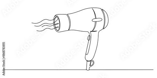 Continuous one line drawing of a hair dryer, depicting care and function, line art style vector illustration.