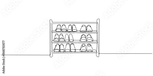 Continuous one line drawing of shoe rack, line art style vector illustration.