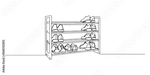 Continuous one line drawing of shoe rack, line art style vector illustration.