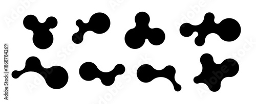 Metaball shapes with connected dots and morphing blobs. Geometric fluid organic metaball forms. Logo Vector