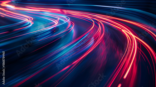 Dynamic light trails representing formula 1 speed and movement in long exposure photography