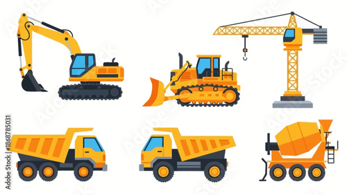 Construction Equipment Set with Various Machines.