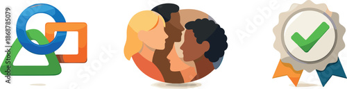 Inclusive Organizational Values. Inclusive culture illustrated as unified organizational values system, three symbolic icons