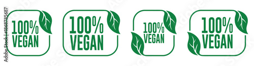 Vegan and 100% Vegan Food Labels and Badges Vector Set – Plant-Based Certification Icons