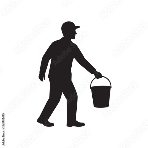 Silhouette Man Carrying Bucket Simple Graphic Human Figure Working Person Labourer Heavy Lifting Manual Work