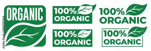 Organic and 100% Organic Food Labels and Badges Vector Set – Natural Product Certification Icons