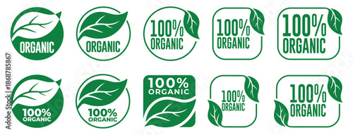 Organic and 100% Organic Food Labels and Badges Vector Set – Natural Product Certification Icons