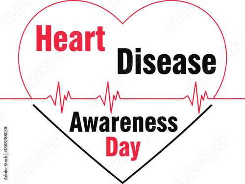 Heart Disease Awareness Day illustration featuring a heartbeat line within a heart shape with bold typography
